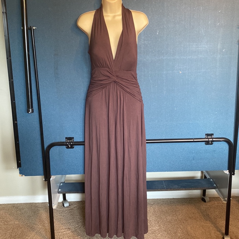 Elegant Halter Maxi Dress in Brown